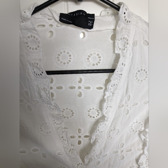 Maternity White Broderie Anglaise Cut Out Long sleeve Babydoll Dress - Picture 4 of 10